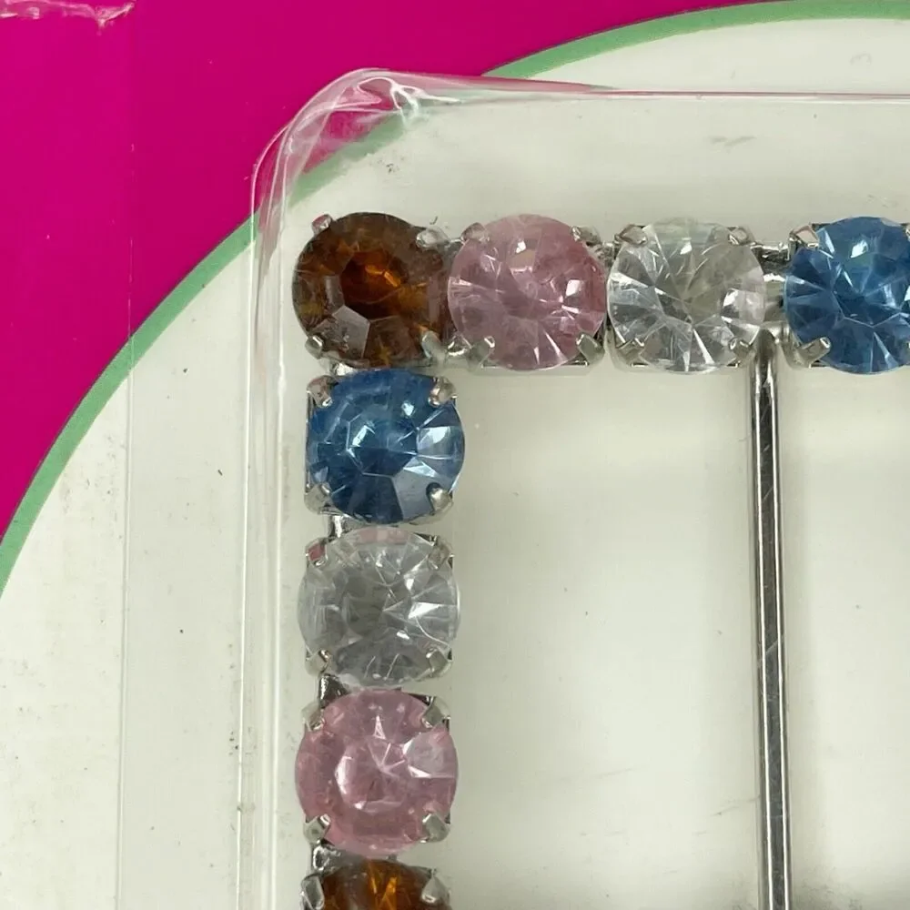 Silver Tone Colorful Rhinestone Square Belt Buckle
